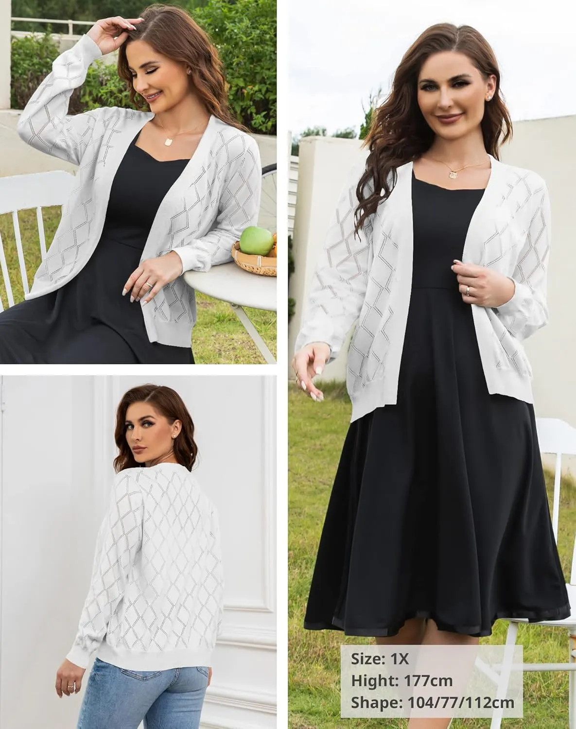 Women's Cardigan Sweaters Lightweight Open Front Long Sleeve Hollow Out (S-2X)