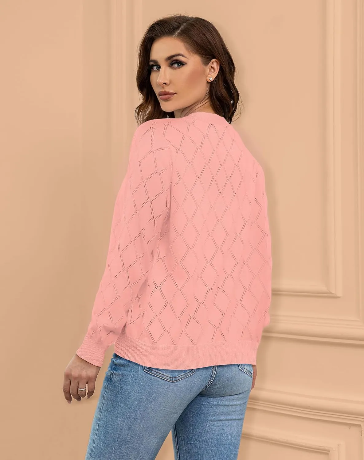 Women's Cardigan Sweaters Lightweight Open Front Long Sleeve Hollow Out (S-2X)