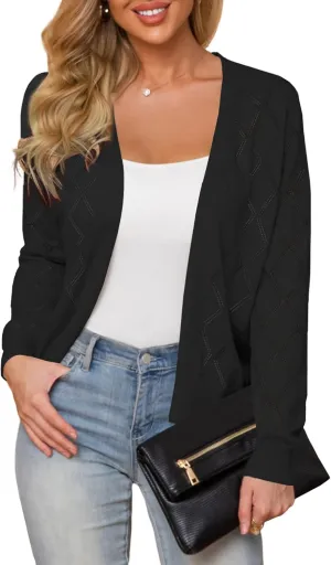 Women's Cardigan Sweaters Lightweight Open Front Long Sleeve Hollow Out (S-2X)
