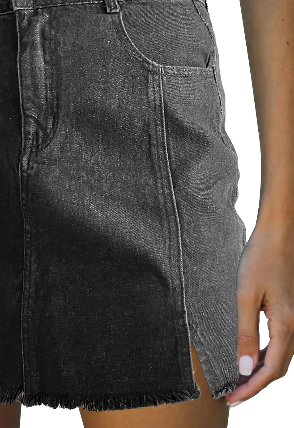 Womens Denim Mini Skirt High Waist Casual Split Hem Washed Frayed A-line Jean Skirts with Pocket for Women