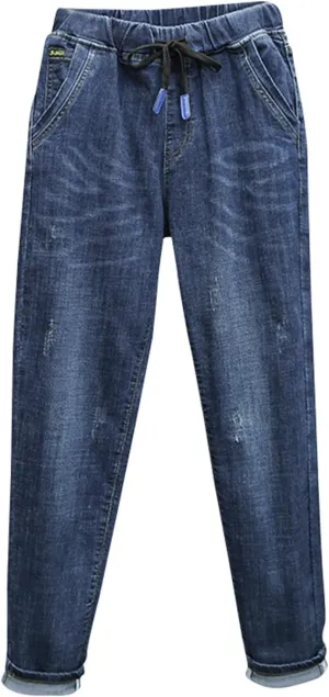 Womens Elastic Waist Ripped Distressed Jeans Pants for Curvy Boyfriend Straight Leg Bell Bottom Jeggings Plus Size