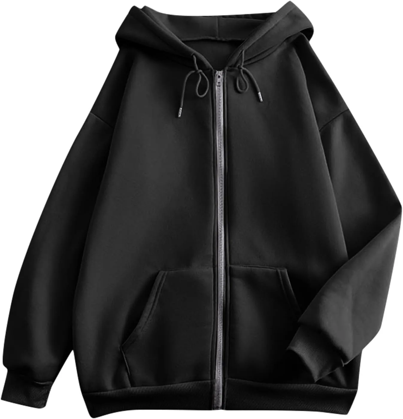 Womens Fashion Hoodies Zipper Oversized Loose Fit Long Sleeve Solid Jackets Soft Sweatshirts