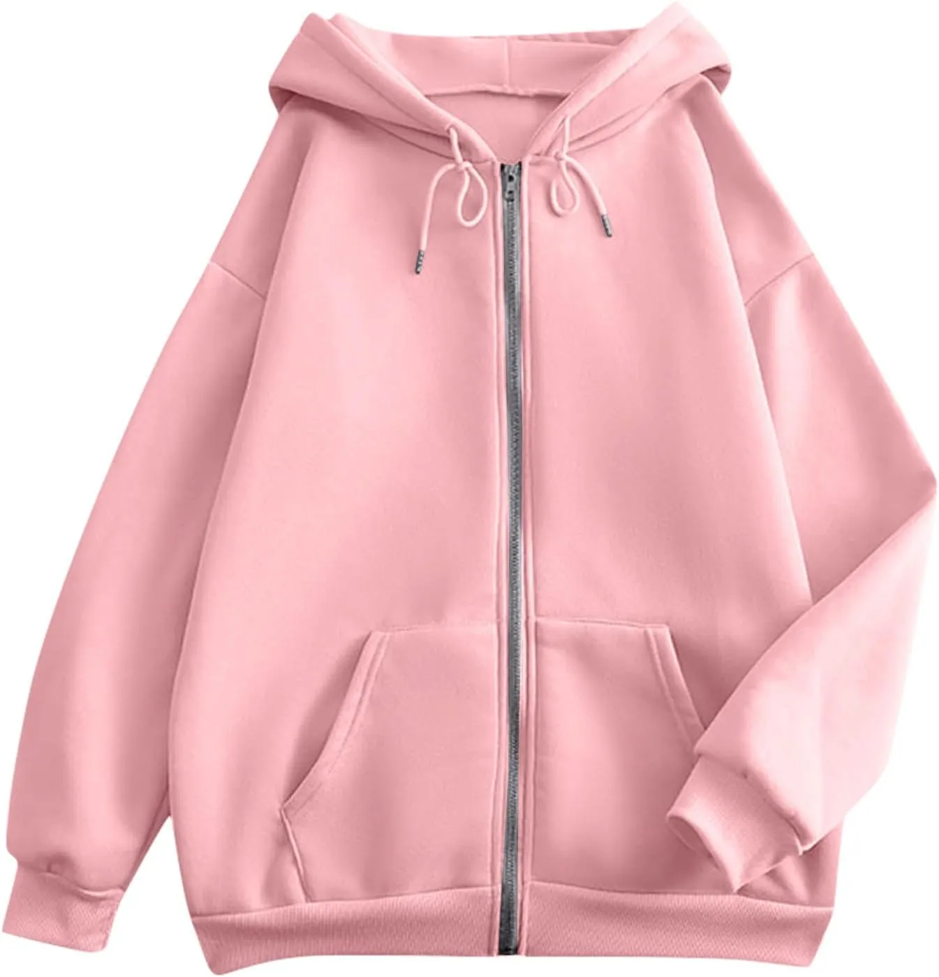 Womens Fashion Hoodies Zipper Oversized Loose Fit Long Sleeve Solid Jackets Soft Sweatshirts