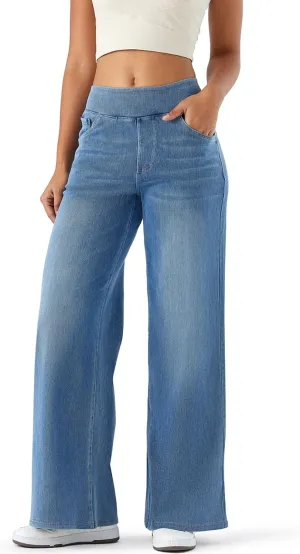 Women's High Waisted Wide Leg Jeggings  Stretch Denim Pull On Flare Jeans with Pockets Casual Comfy Pants