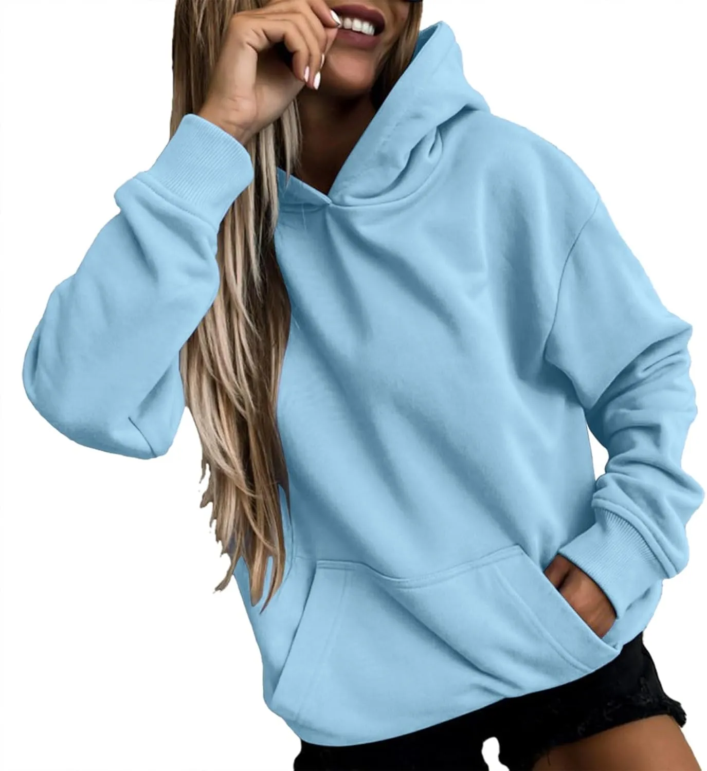 Womens Hoodies Oversized Sweatshirts Solid Pullover Long Sleeve Sweaters Winter Fall Fashion Outfits with Pocket