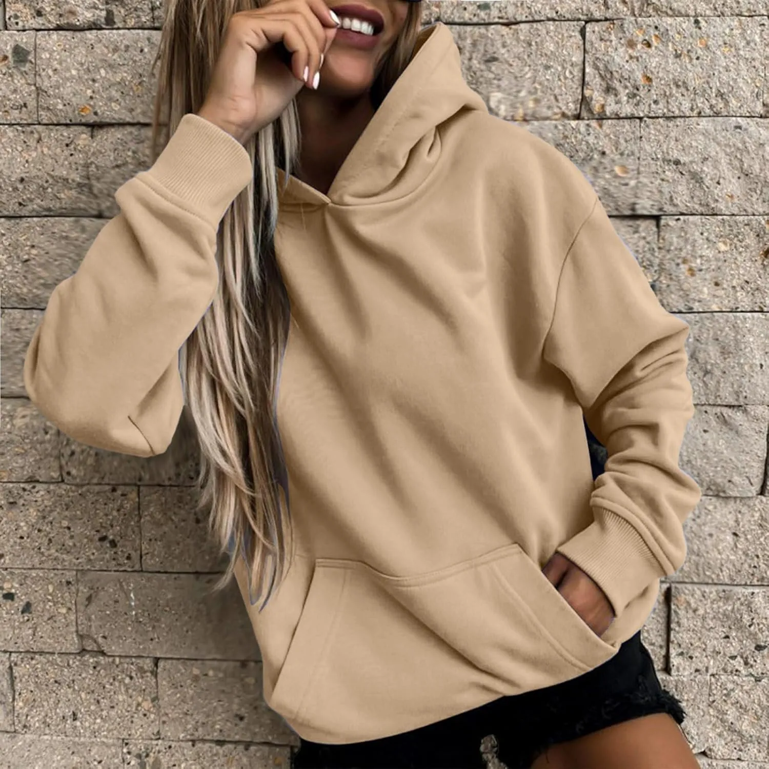 Womens Hoodies Oversized Sweatshirts Solid Pullover Long Sleeve Sweaters Winter Fall Fashion Outfits with Pocket