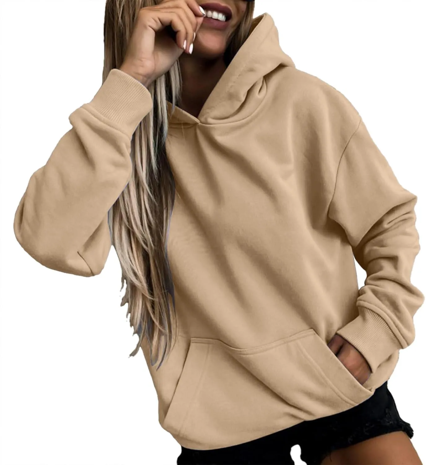 Womens Hoodies Oversized Sweatshirts Solid Pullover Long Sleeve Sweaters Winter Fall Fashion Outfits with Pocket