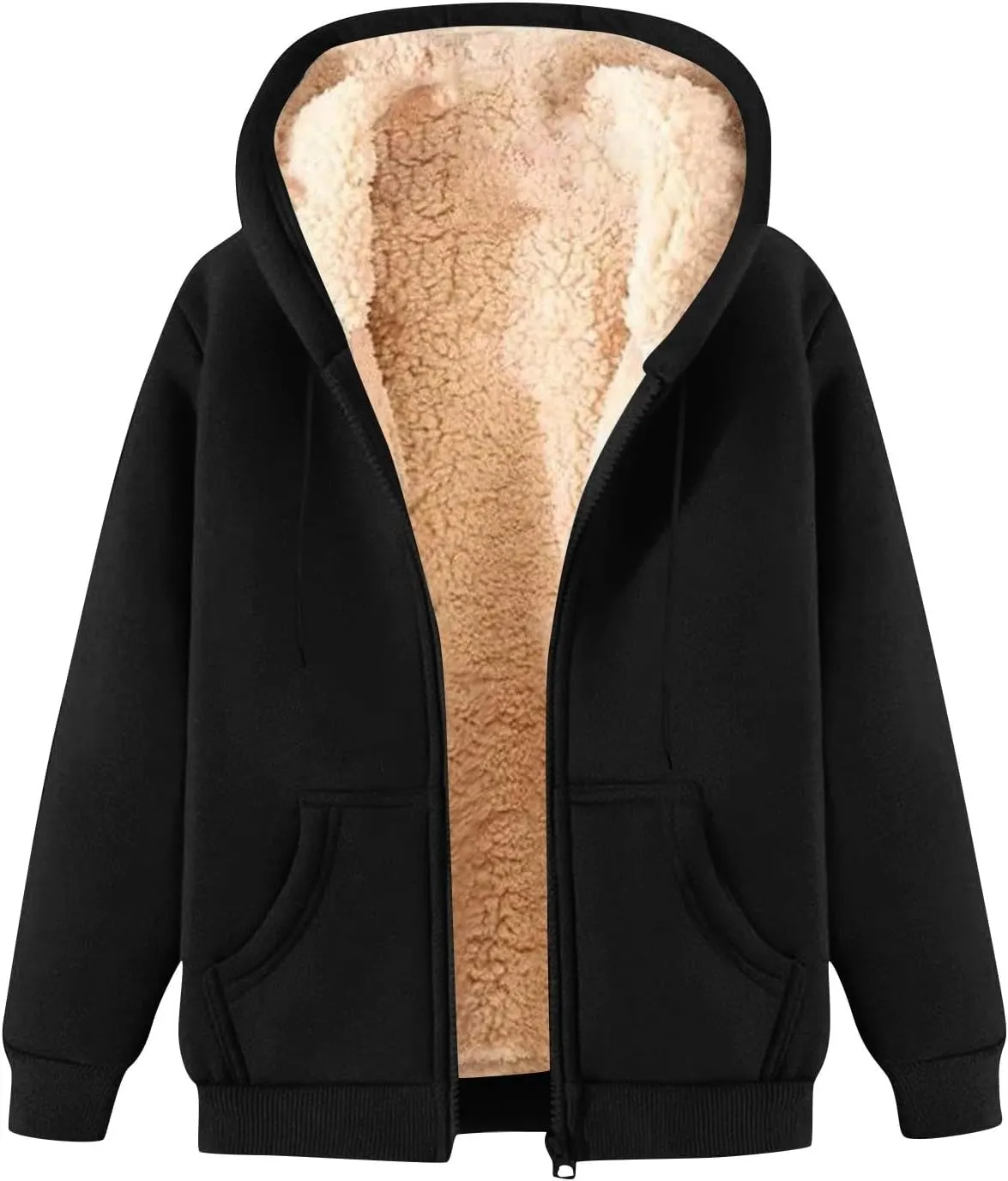 Womens Hoodies Zip Up Sherpa Lined Fleece Warm Jackets Cute Zip Up Sweatshirt Hooded Cardigan Winter Coats With Pocket