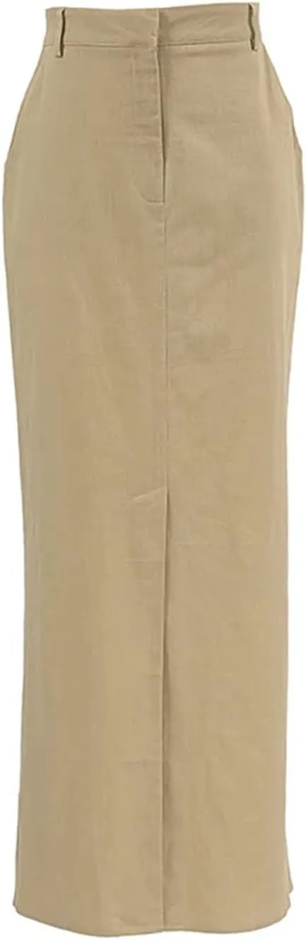 Women's Long Cotton and Linen Elegant Casual Fishtail Pencil Skirt