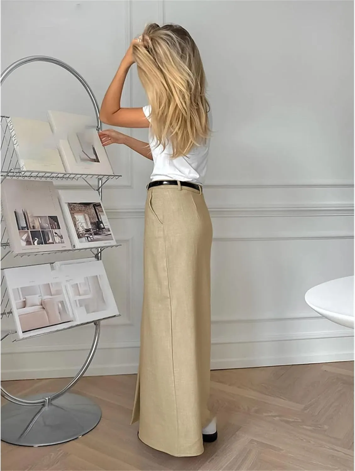 Women's Long Cotton and Linen Elegant Casual Fishtail Pencil Skirt