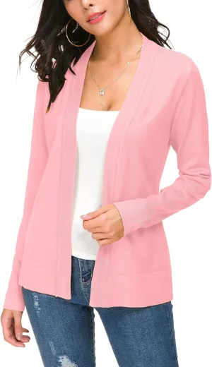Women's Long Sleeve Open Front Cardigan Sweater Lightweight Casual Knit Sweaters
