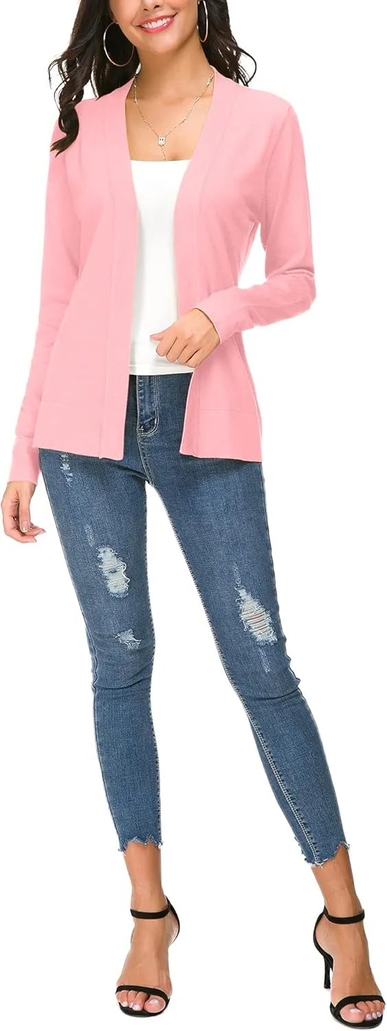 Women's Long Sleeve Open Front Cardigan Sweater Lightweight Casual Knit Sweaters