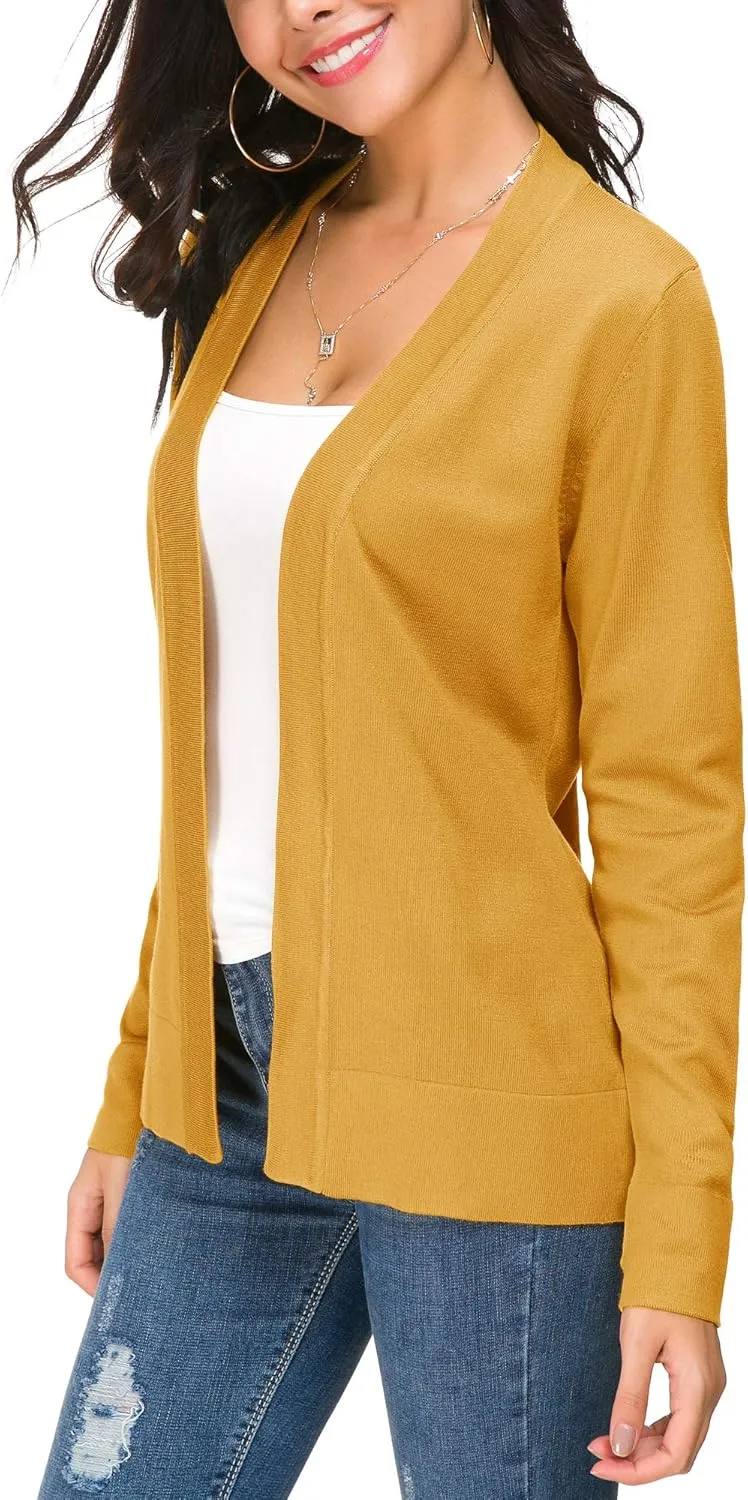 Women's Long Sleeve Open Front Cardigan Sweater Lightweight Casual Knit Sweaters