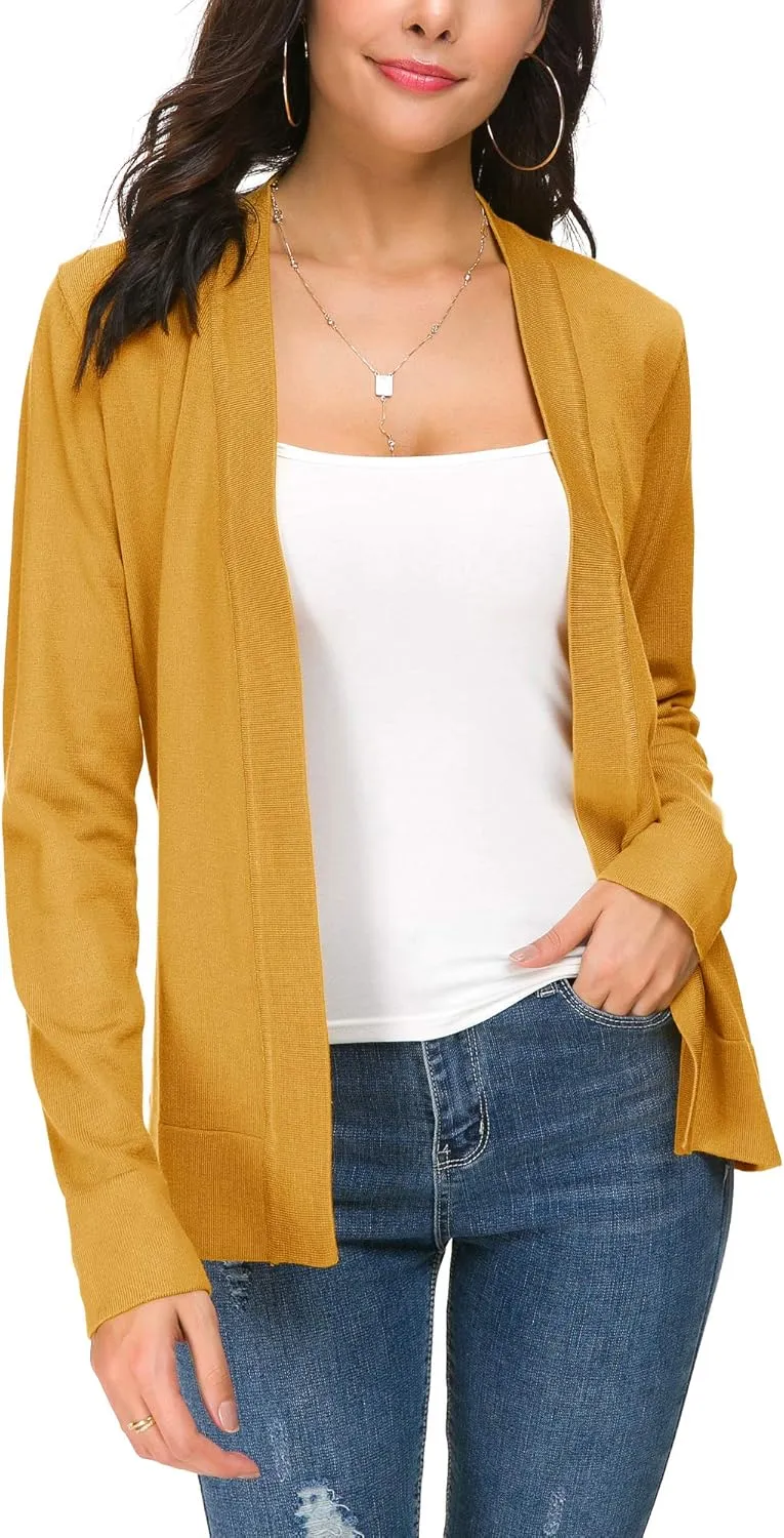 Women's Long Sleeve Open Front Cardigan Sweater Lightweight Casual Knit Sweaters