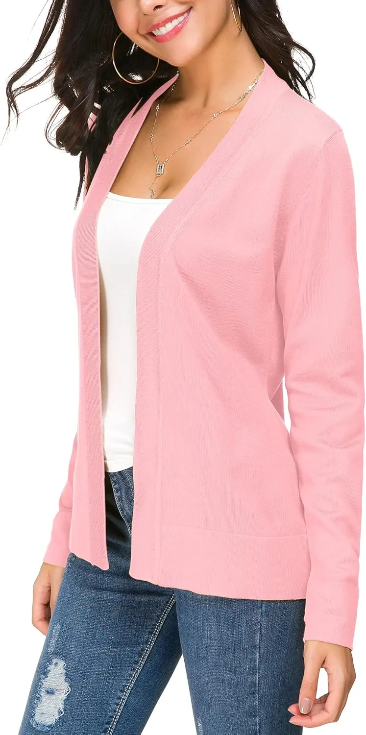 Women's Long Sleeve Open Front Cardigan Sweater Lightweight Casual Knit Sweaters