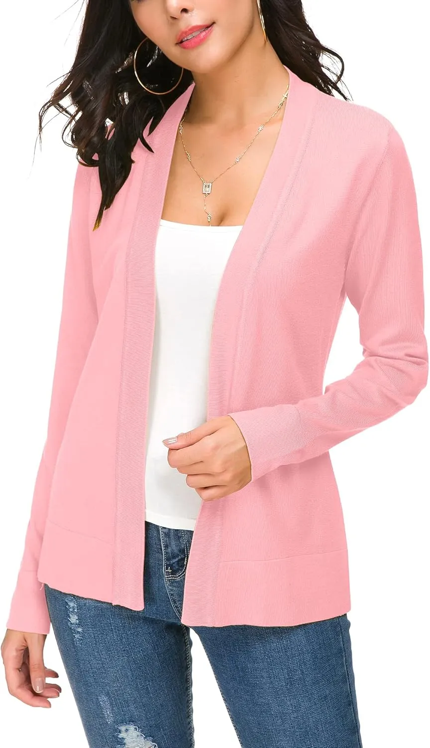 Women's Long Sleeve Open Front Cardigan Sweater Lightweight Casual Knit Sweaters
