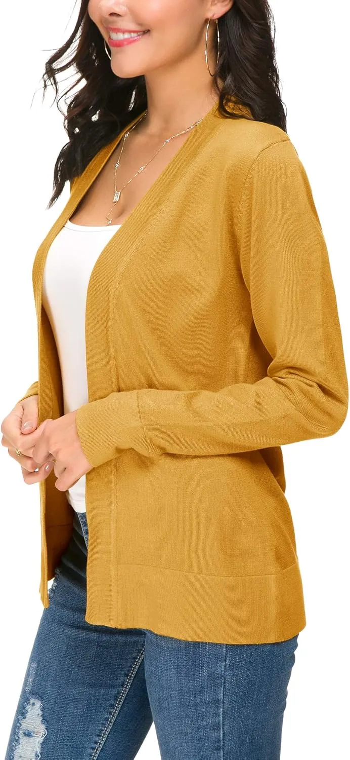 Women's Long Sleeve Open Front Cardigan Sweater Lightweight Casual Knit Sweaters