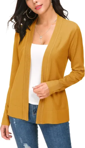 Women's Long Sleeve Open Front Cardigan Sweater Lightweight Casual Knit Sweaters