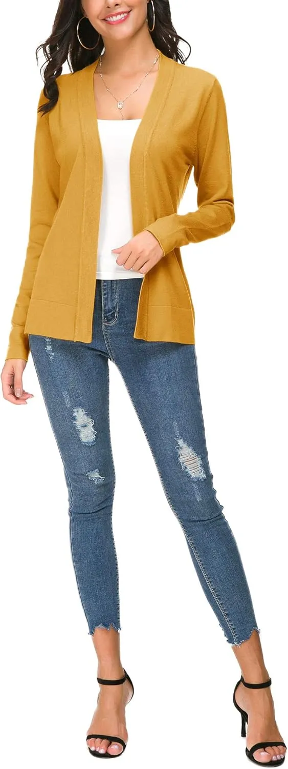 Women's Long Sleeve Open Front Cardigan Sweater Lightweight Casual Knit Sweaters