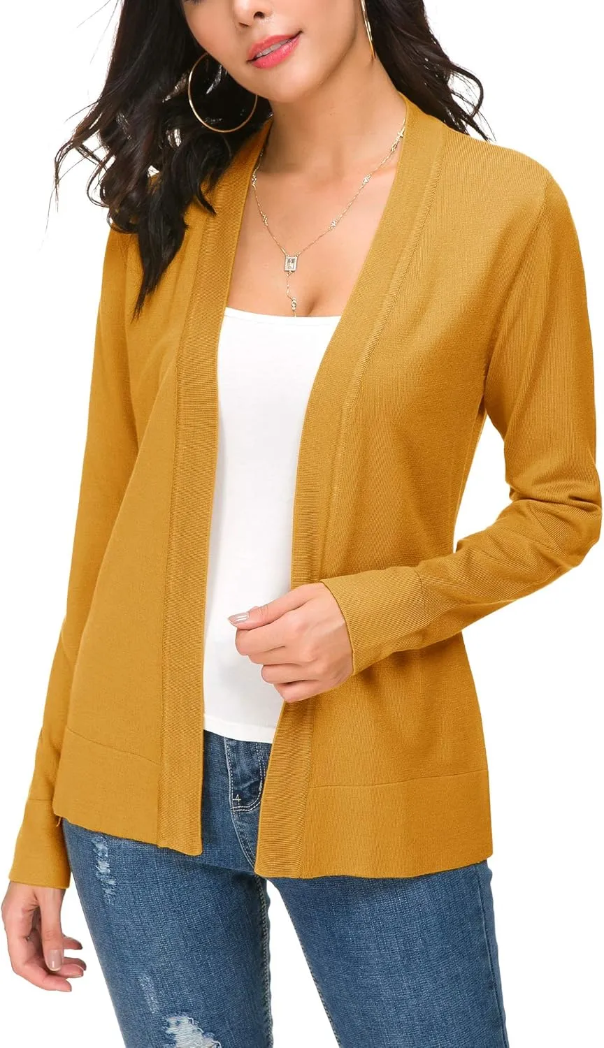 Women's Long Sleeve Open Front Cardigan Sweater Lightweight Casual Knit Sweaters