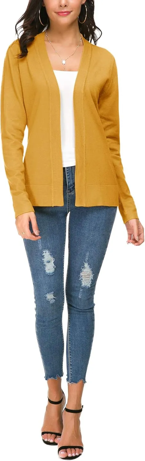 Women's Long Sleeve Open Front Cardigan Sweater Lightweight Casual Knit Sweaters