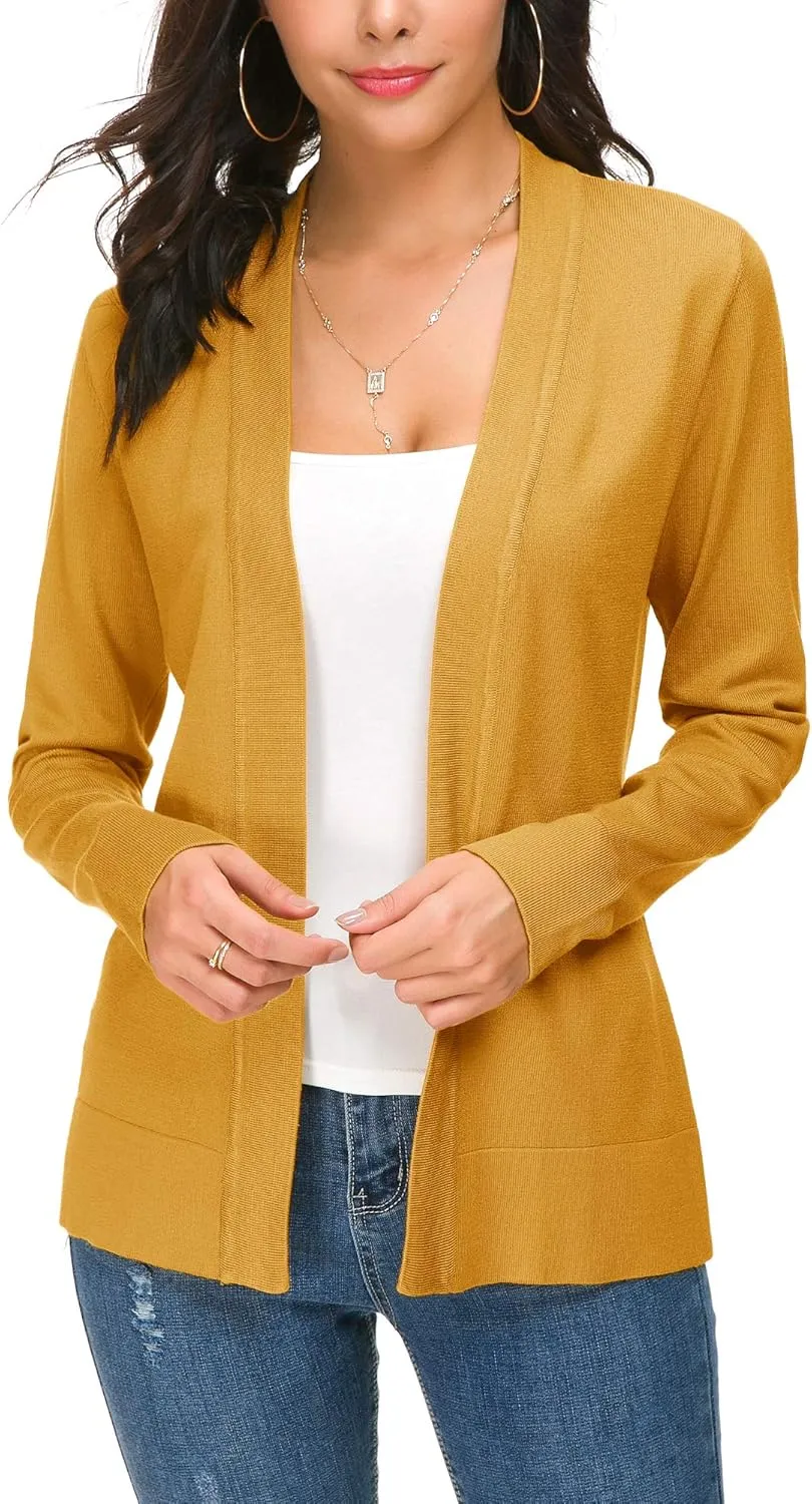 Women's Long Sleeve Open Front Cardigan Sweater Lightweight Casual Knit Sweaters