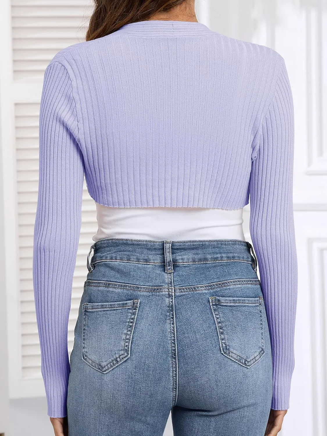 Women's Long Sleeve Shrug Sweaters Knit Bolero Shoulder Open Cropped Cardigan