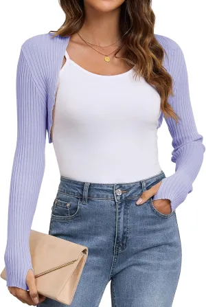Women's Long Sleeve Shrug Sweaters Knit Bolero Shoulder Open Cropped Cardigan