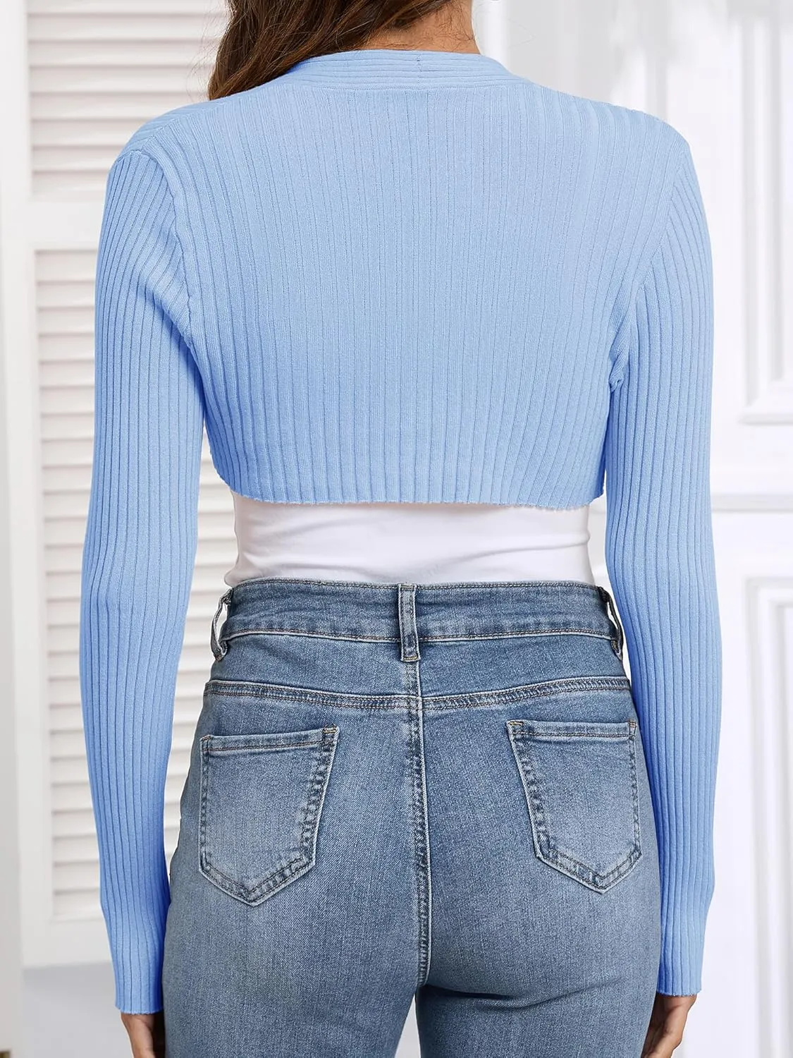 Women's Long Sleeve Shrug Sweaters Knit Bolero Shoulder Open Cropped Cardigan