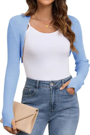 Women's Long Sleeve Shrug Sweaters Knit Bolero Shoulder Open Cropped Cardigan