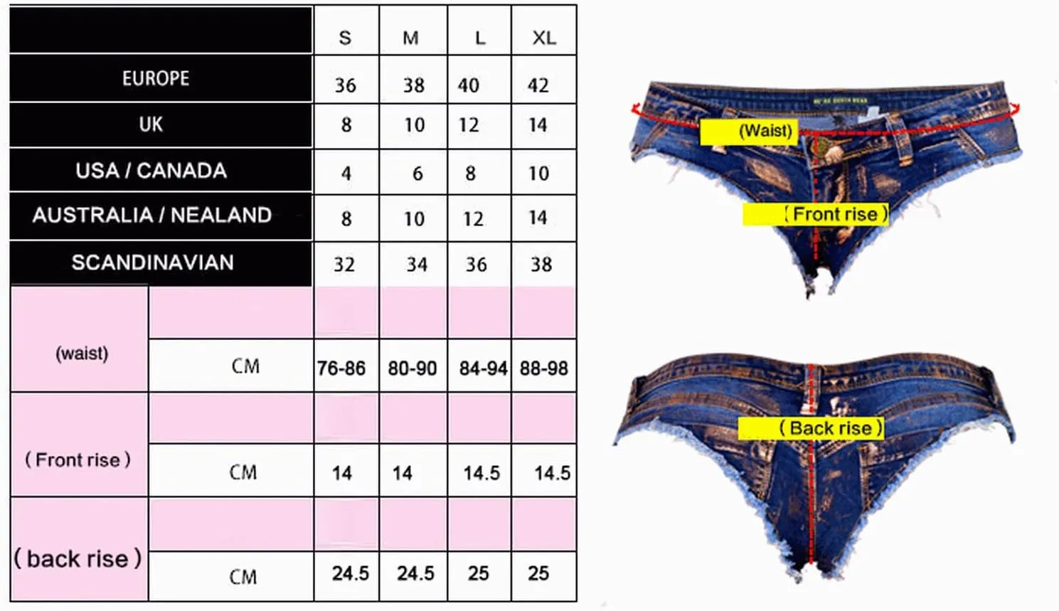 Women's Low Rise Stretch Denim Bra Chain Briefs Party Girls Hot Pants