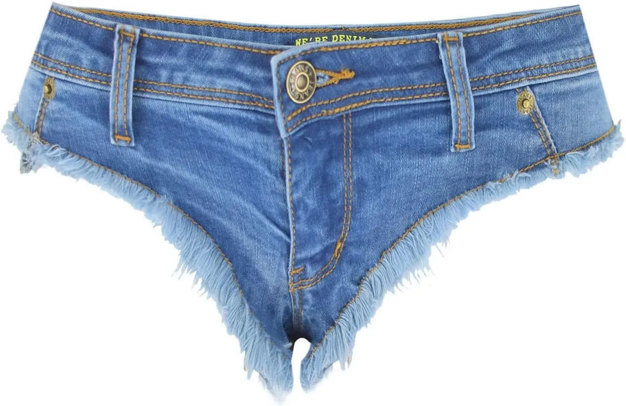 Women's Low Rise Stretch Denim Bra Chain Briefs Party Girls Hot Pants