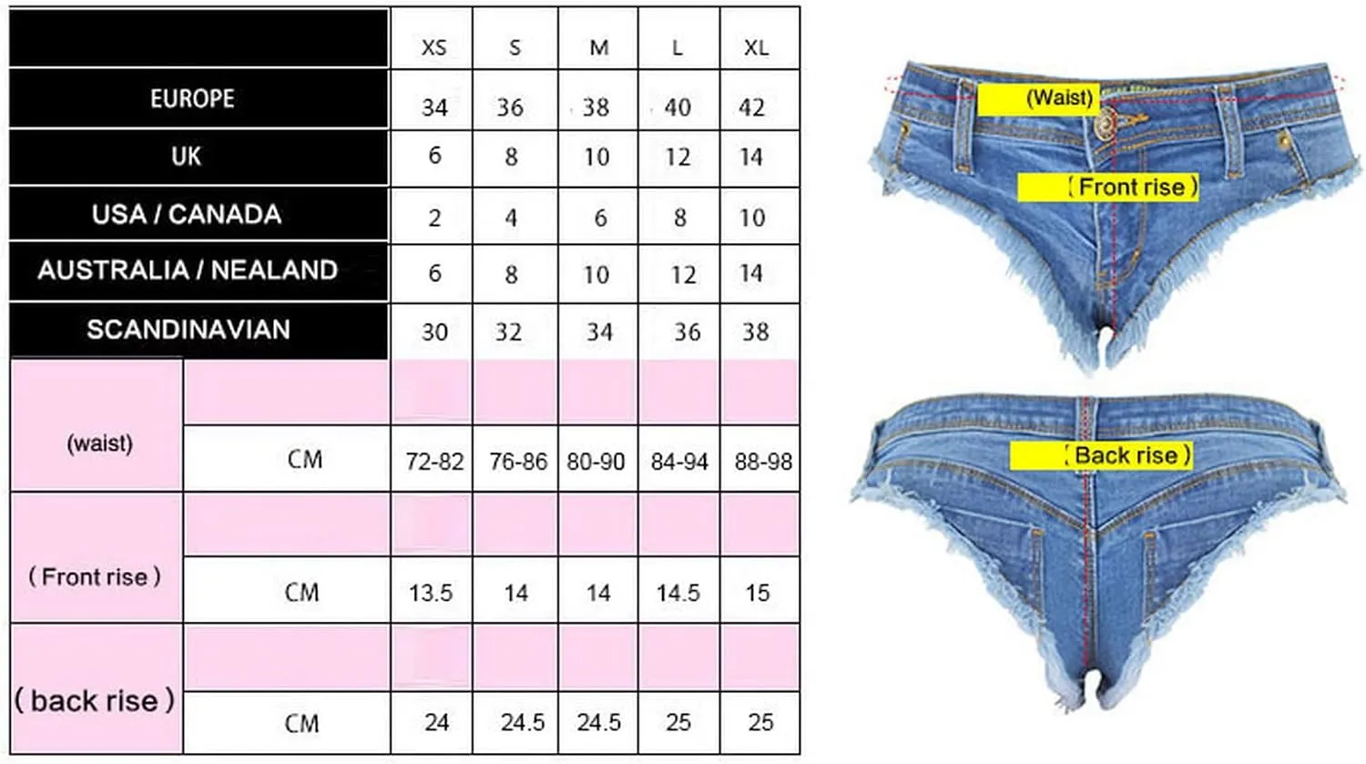 Women's Low Rise Stretch Denim Bra Chain Briefs Party Girls Hot Pants