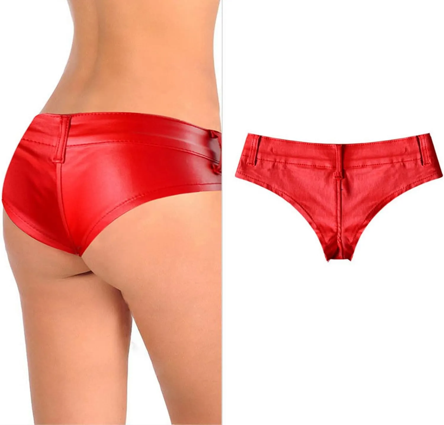 Women's Low Rise Stretch PU Faux Leather Shorts Bikini Hot Pants