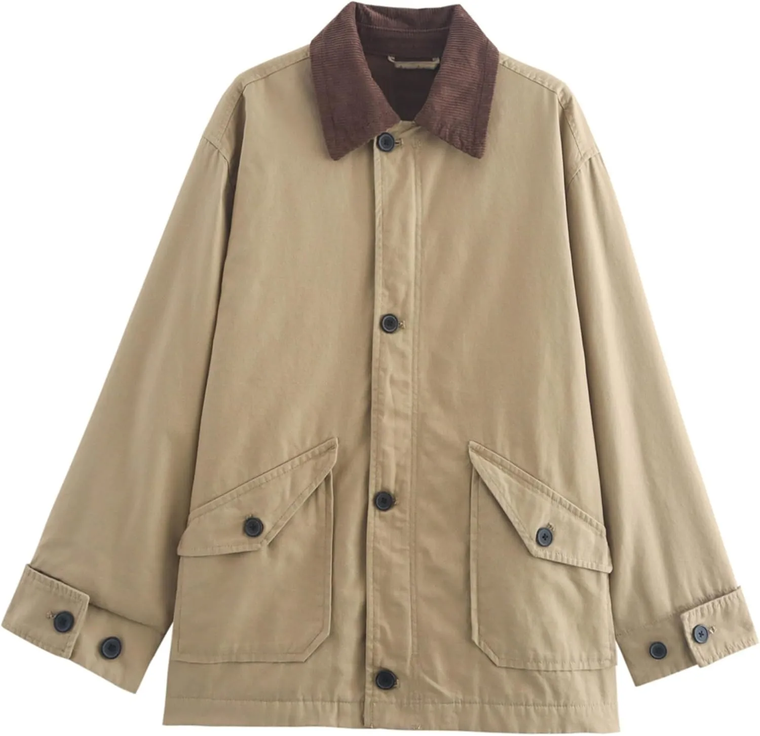 Womens Oversized Barn Jacket Button Down Canvas Jacket Corduroy Lapel Collar Fall Fashion 2024 Trendy Outwear