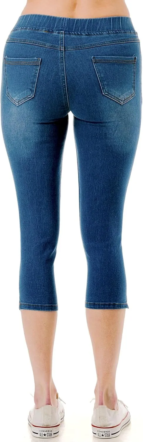Women's Ripped Destroyed Skinny Jeans & Jeggings Pull-On Elastic Waist Stretch Denim Pants Regular-Plus Size