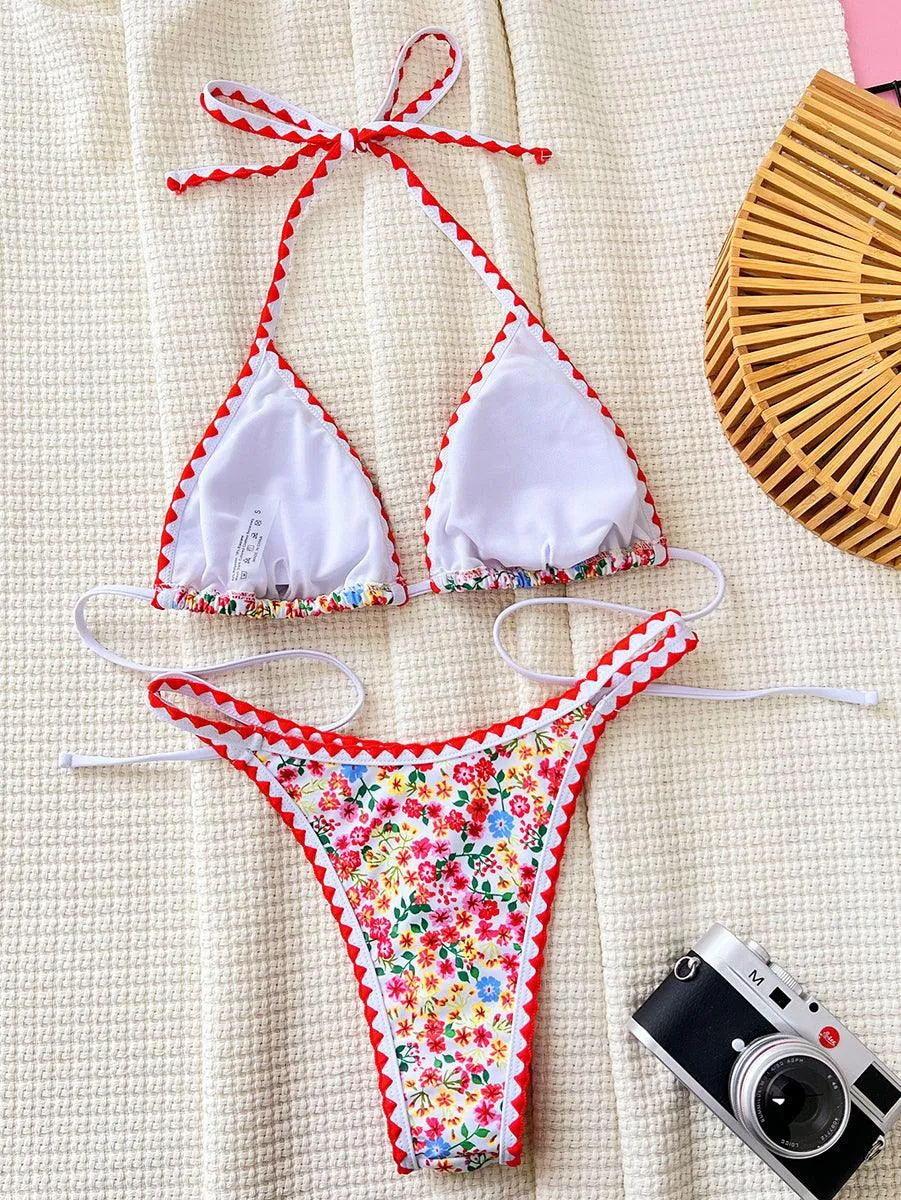 Women's Sexy Floral Bikini Set - Trend Red Bikini