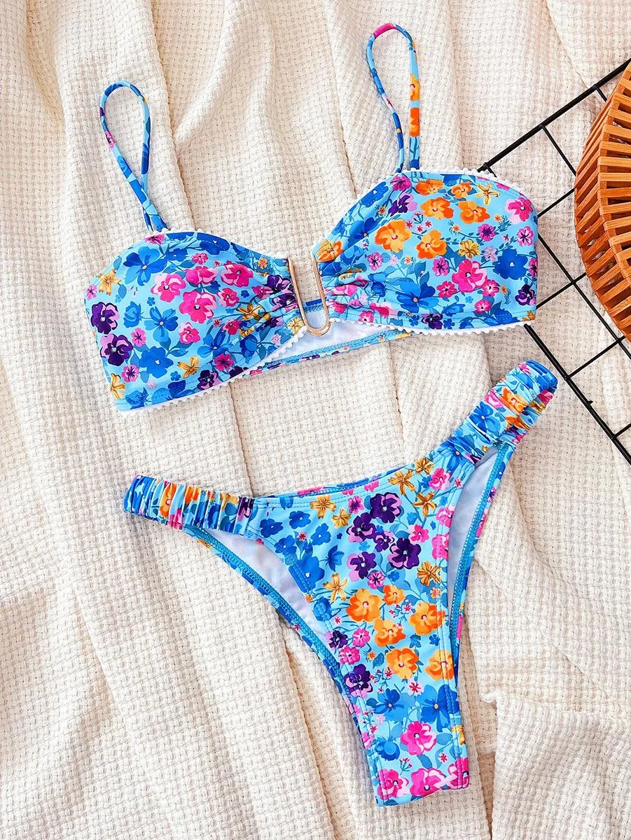 Women's Sexy Tube Top Bikini Set - Floral Beachwear