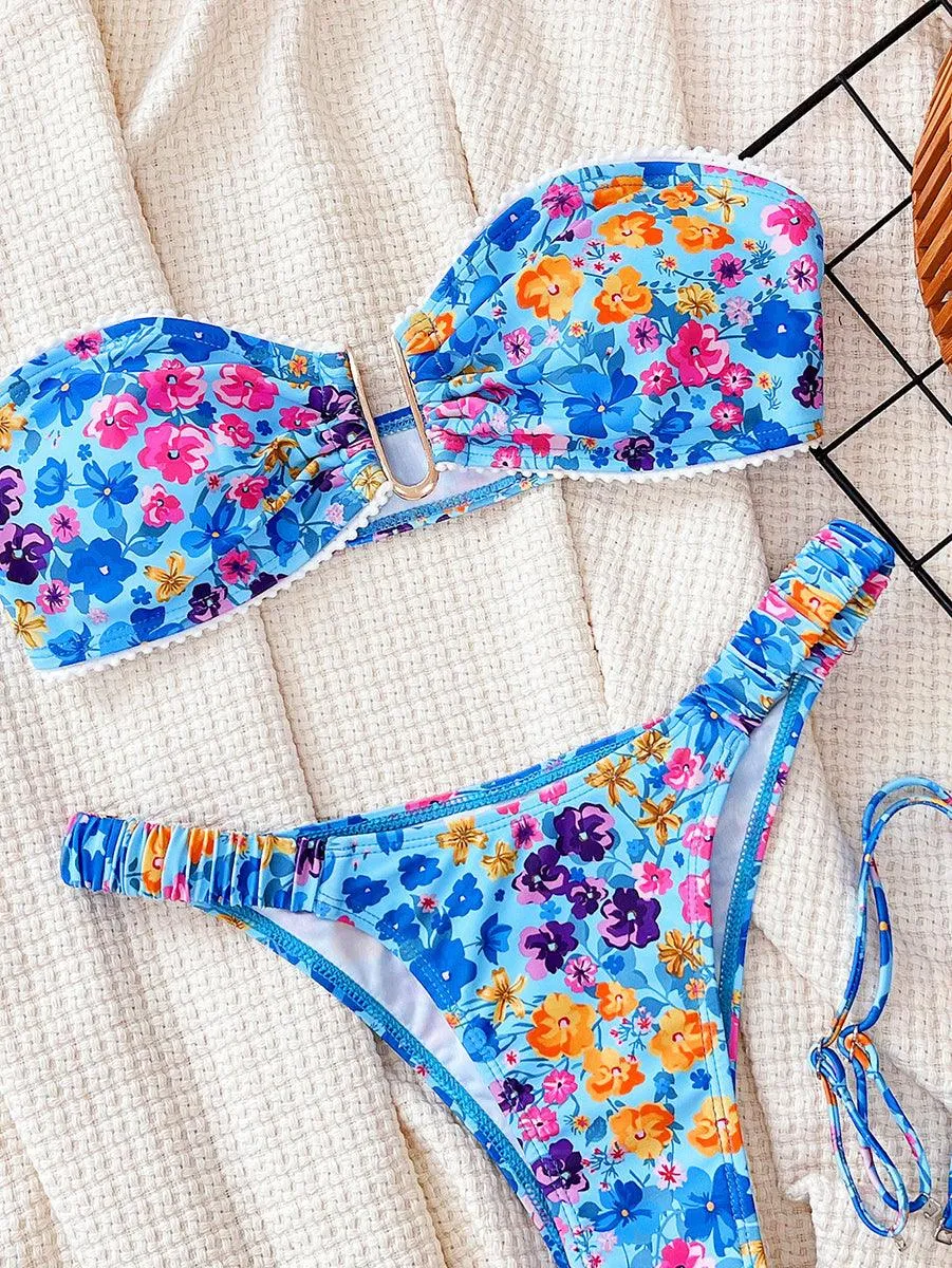 Women's Sexy Tube Top Bikini Set - Floral Beachwear