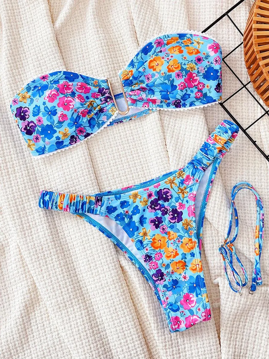 Women's Sexy Tube Top Bikini Set - Floral Beachwear
