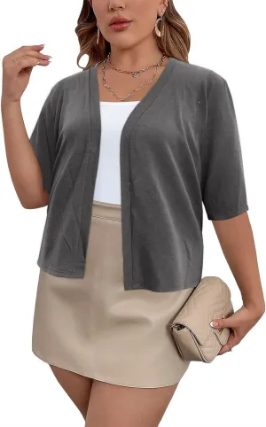 Women's Short Sleeve Cardigan Knit Sweaters Cropped Open Front Shrug Bolero