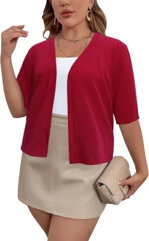 Women's Short Sleeve Cardigan Knit Sweaters Cropped Open Front Shrug Bolero