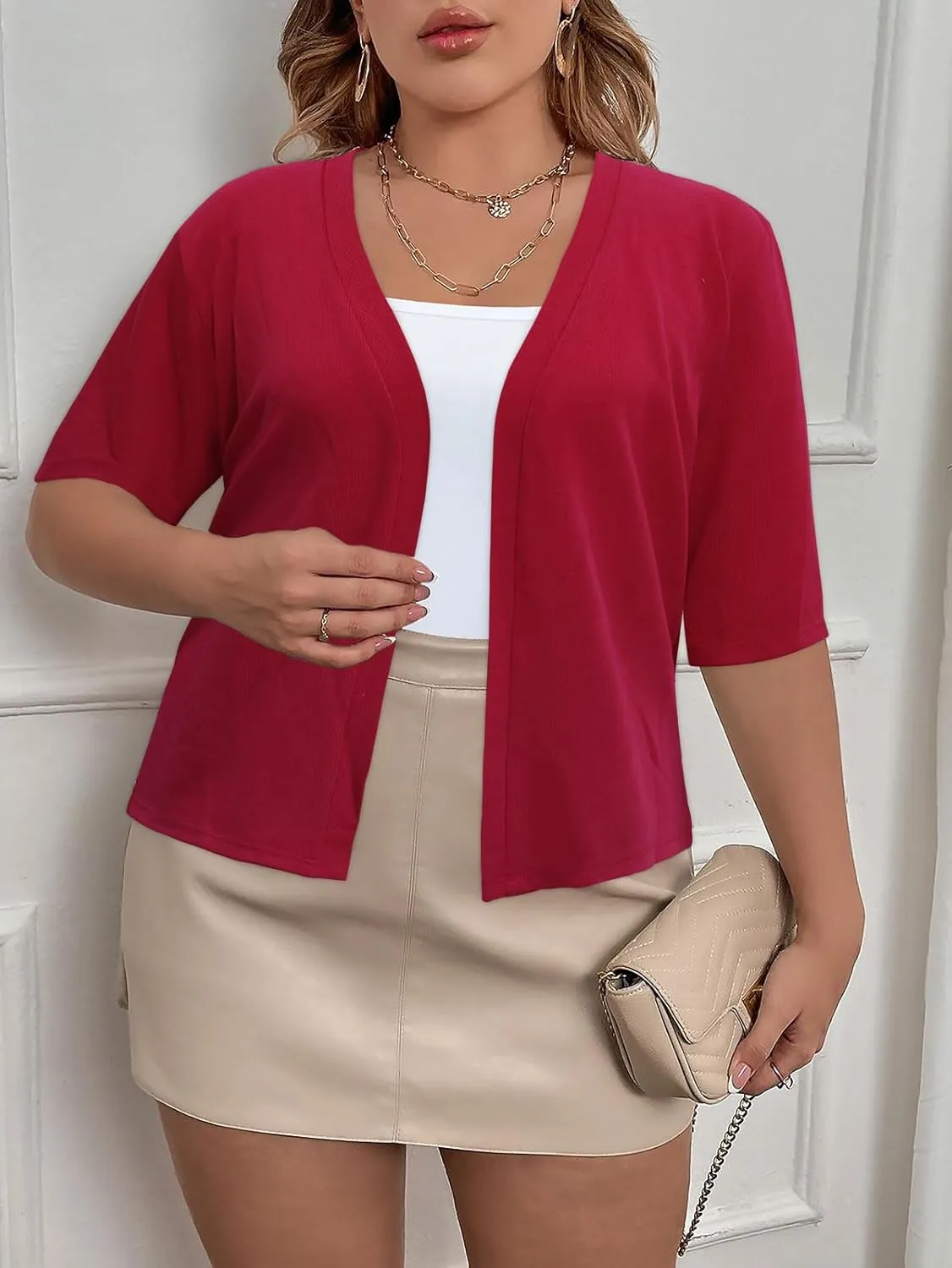 Women's Short Sleeve Cardigan Knit Sweaters Cropped Open Front Shrug Bolero