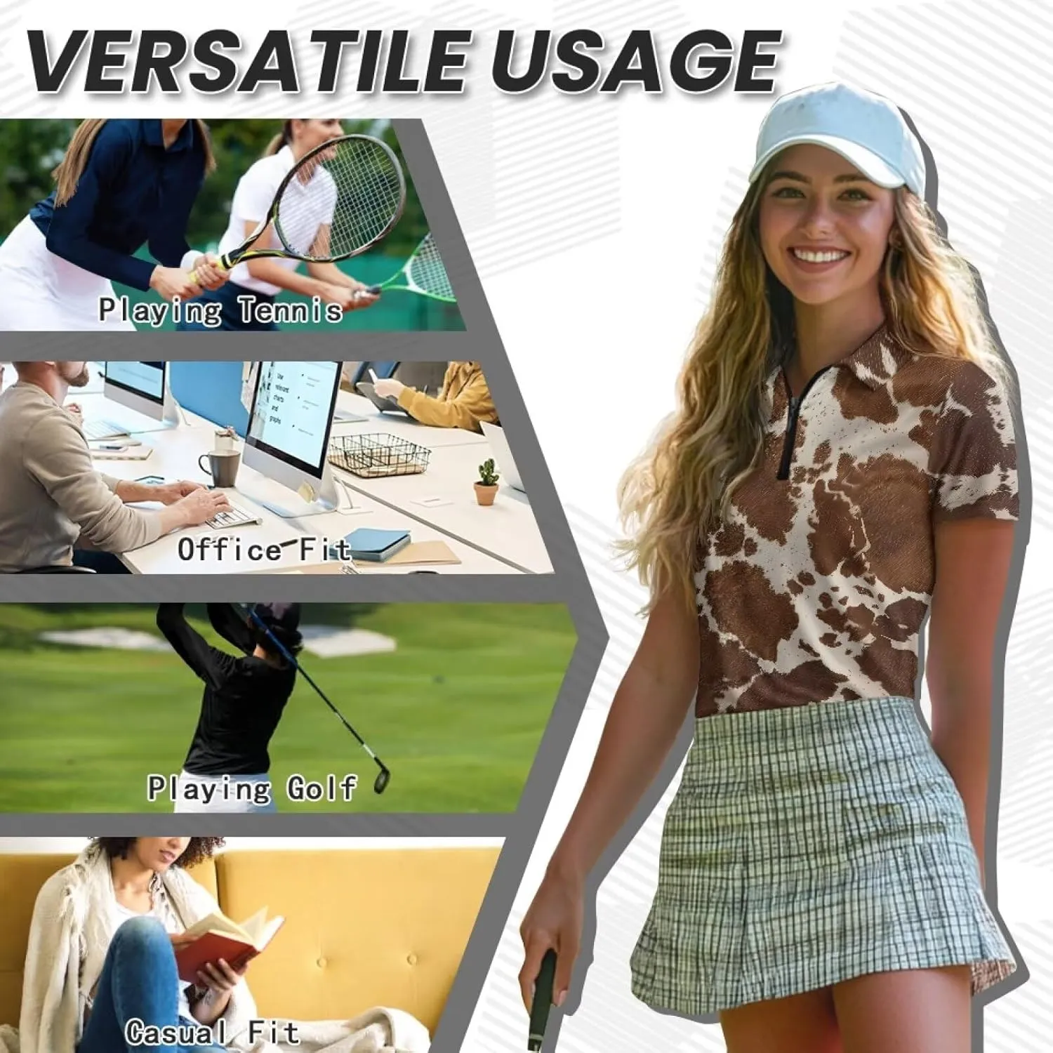 Women's Short Sleeve Golf Tennis Shirts Lightweight Zip Up Quick Dry Workout Pullover Tops Polo Shirts XS-2XL