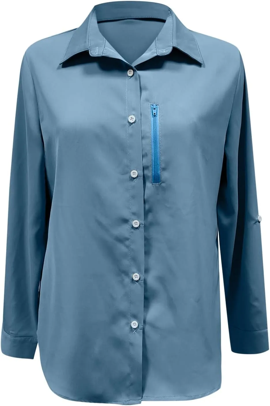 Womens UPF 50  Sun Protection Fishing Shirt Quick Dry Button Down Long Sleeve Shirts Solid Color Outdoor Travel Shirts