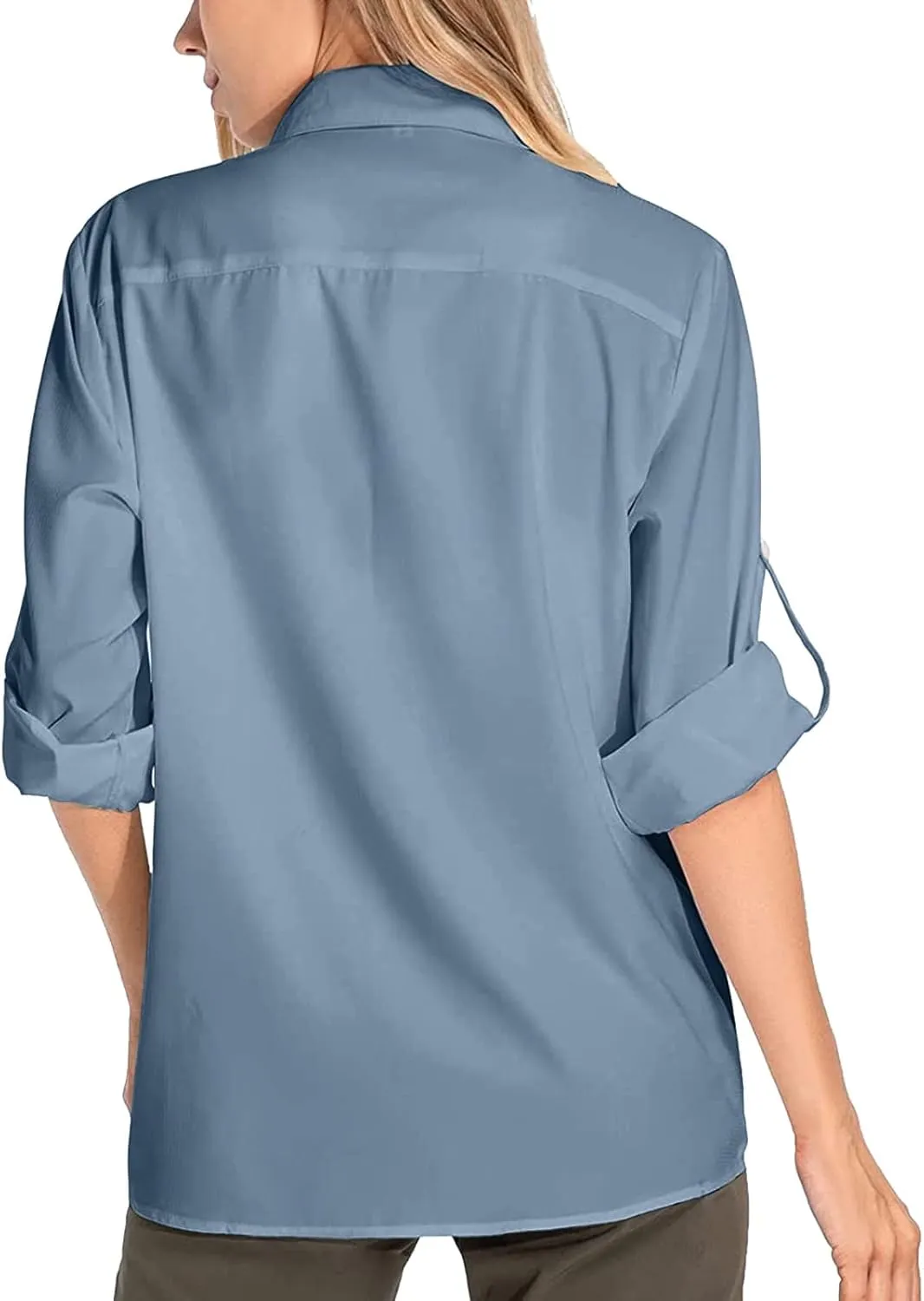 Womens UPF 50  Sun Protection Fishing Shirt Quick Dry Button Down Long Sleeve Shirts Solid Color Outdoor Travel Shirts