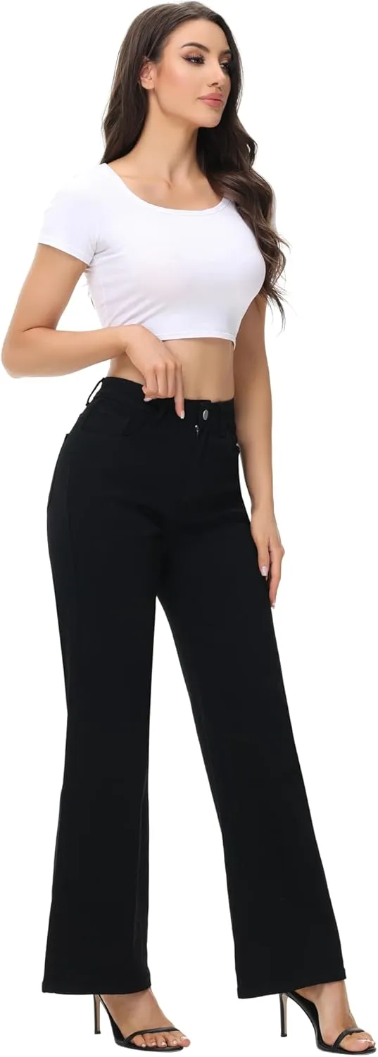 Womens Wide Leg Jeans Casual Baggy High Waisted Stretch Denim Pants