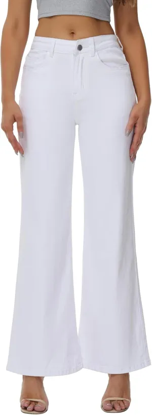 Womens Wide Leg Jeans Casual Baggy High Waisted Stretch Denim Pants