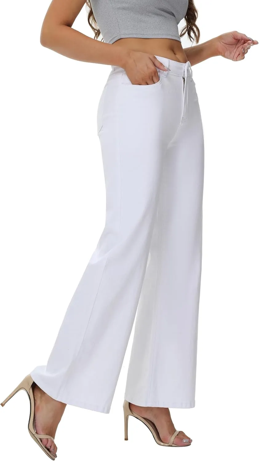 Womens Wide Leg Jeans Casual Baggy High Waisted Stretch Denim Pants