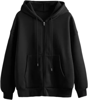 Women's Zip-Up Hoodie Fall Oversized Sweatshirt Lightweight Long Sleeve Zipper Coats Cozy Fleece Jacket with Pocket